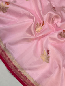 Baby Pink Pure Banarasi Handloom Silk Saree - Aura Benaras