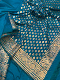 Rama Green Banarasi Handloom Satin Silk saree - Aura Benaras