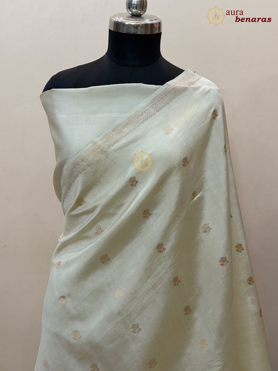 Cream  Banarasi Silk Saree with Kadhwa Floral Zari Buta