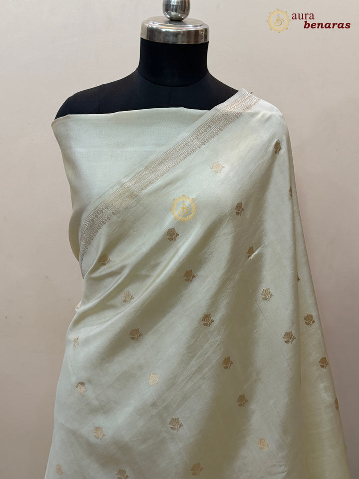 Cream  Banarasi Silk Saree with Kadhwa Floral Zari Buta