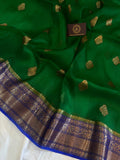 Emerald Green Banarasi Handloom Kora Silk Saree - Aura Benaras