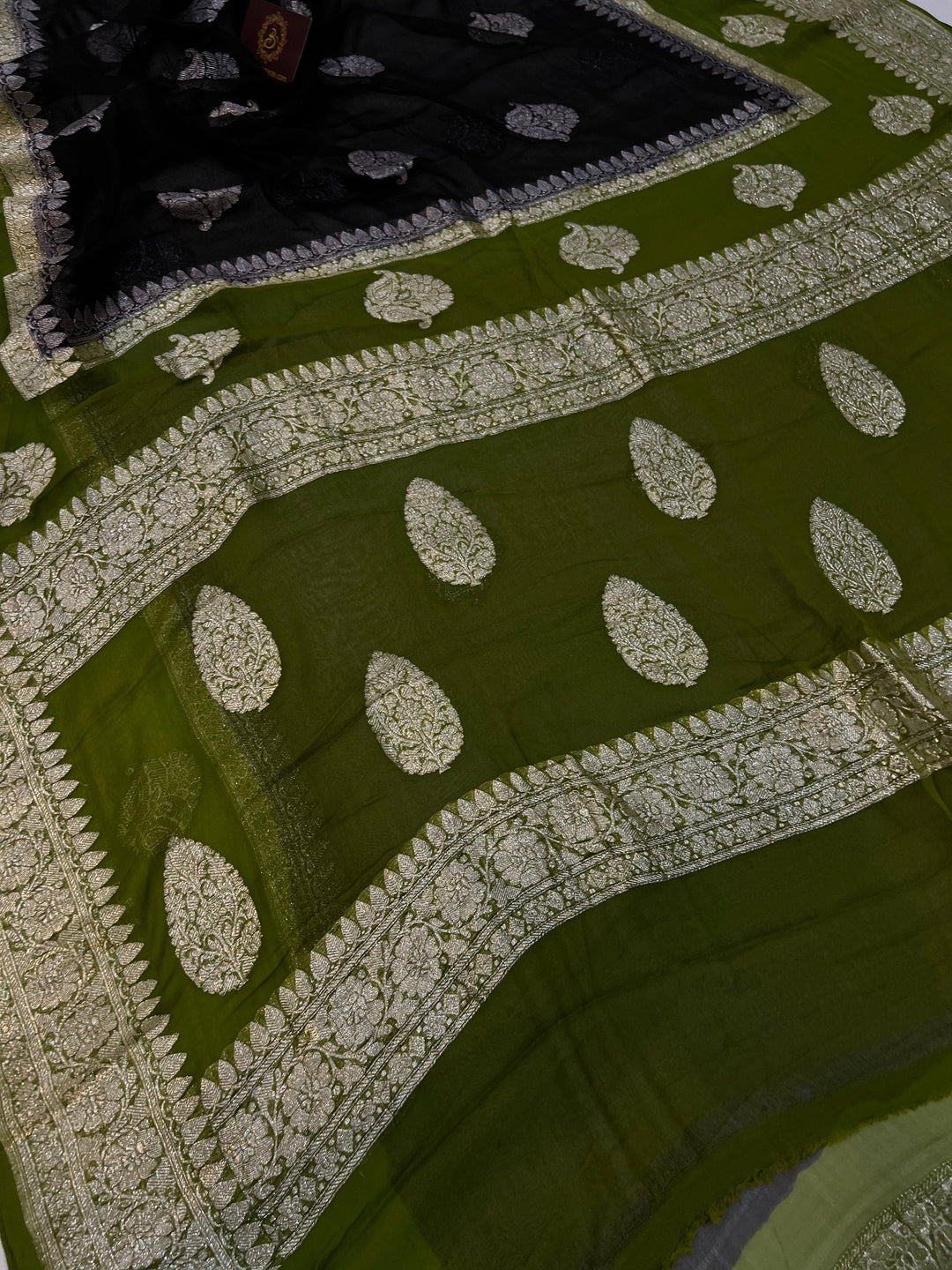 Black Khaddi Chiffon Banarasi Handloom Saree