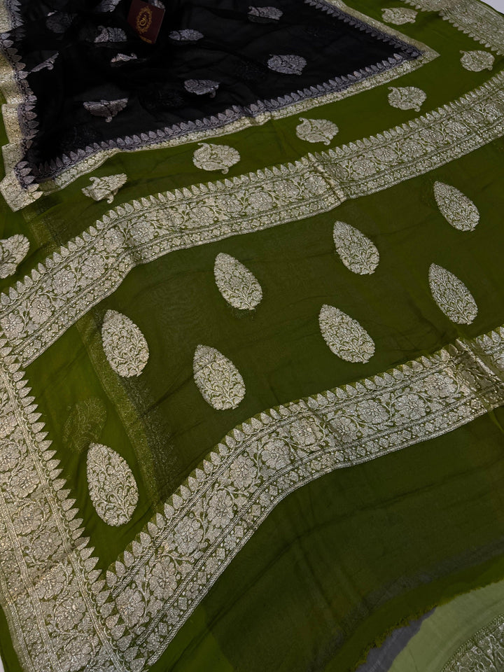 Black Khaddi Chiffon Banarasi Handloom Saree