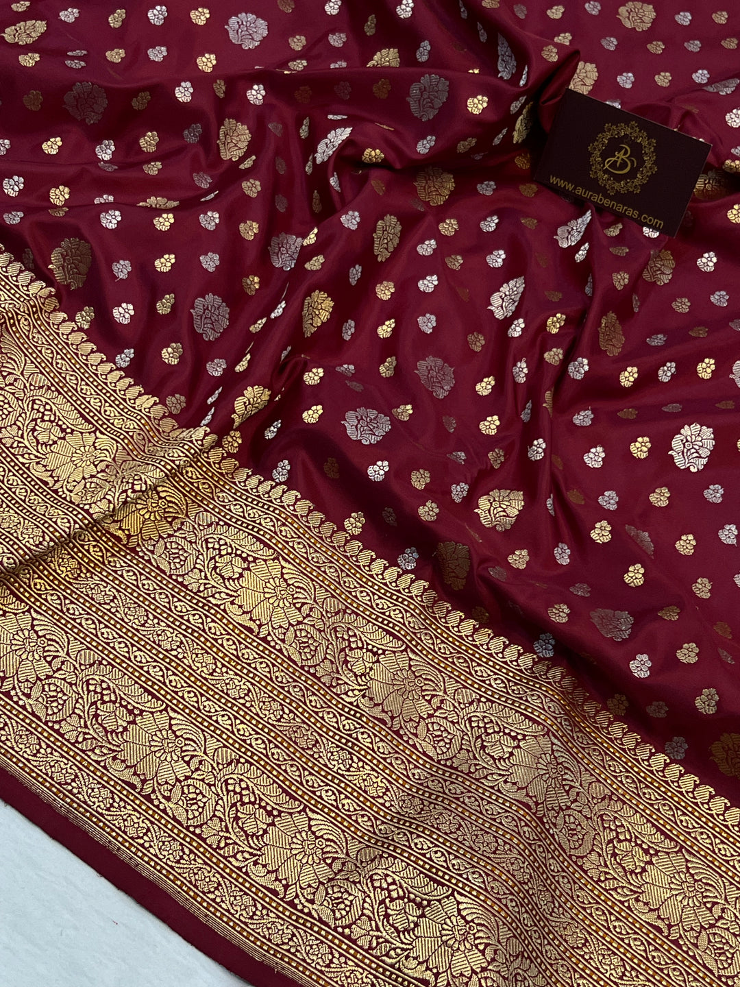 Maroon Pure Banarasi Handloom Katan Silk Saree - Aura Benaras