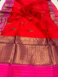 Red Banarasi Handloom Kora Silk Saree - Aura Benaras