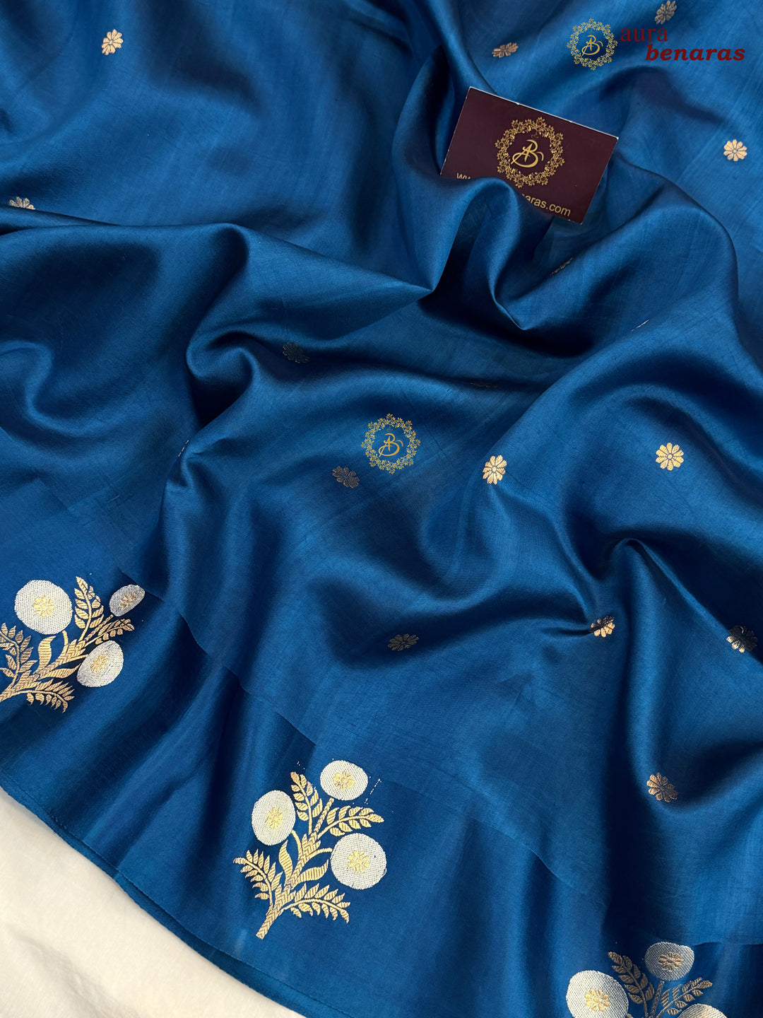 Teal Blue Pure Silk Banarasi Saree – Kadhwa Motifs & Mashru Border