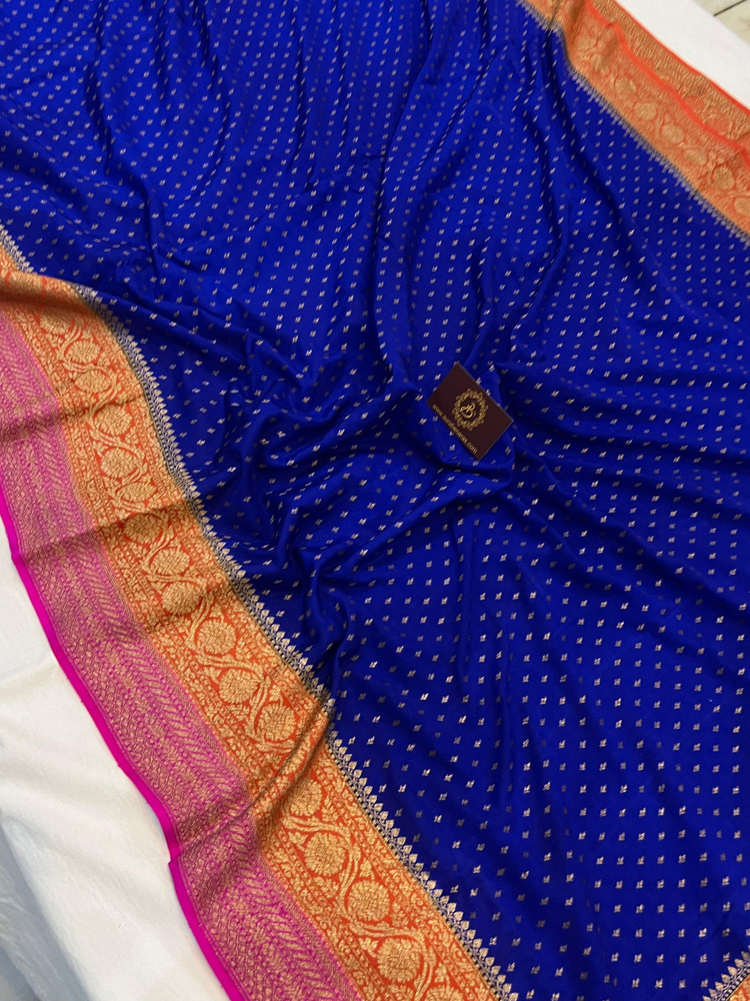 Royal Blue Pure Banarasi Khaddi Crepe Silk Saree - Aura Benaras
