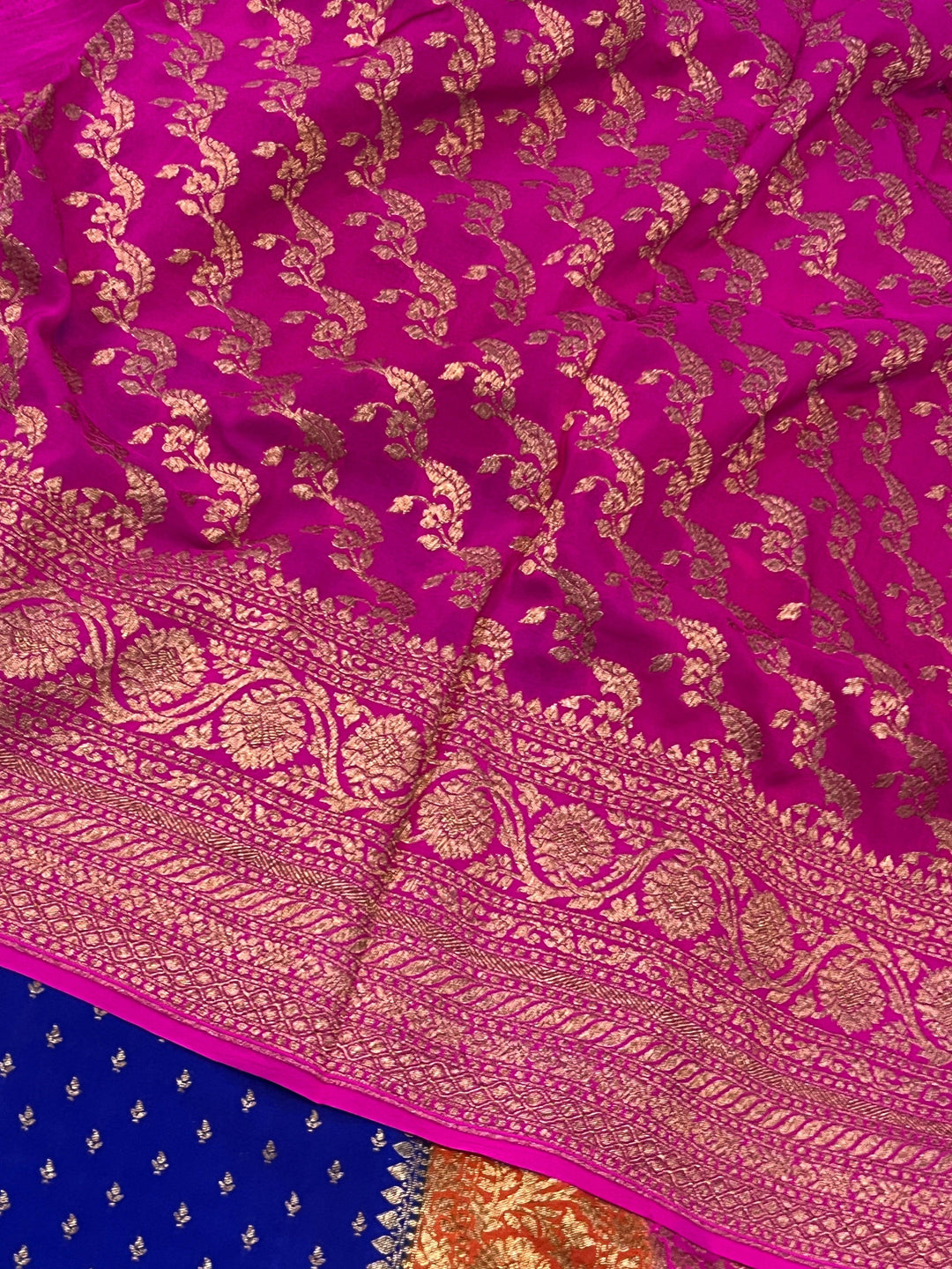 Royal Blue Pure Banarasi Khaddi Crepe Silk Saree - Aura Benaras