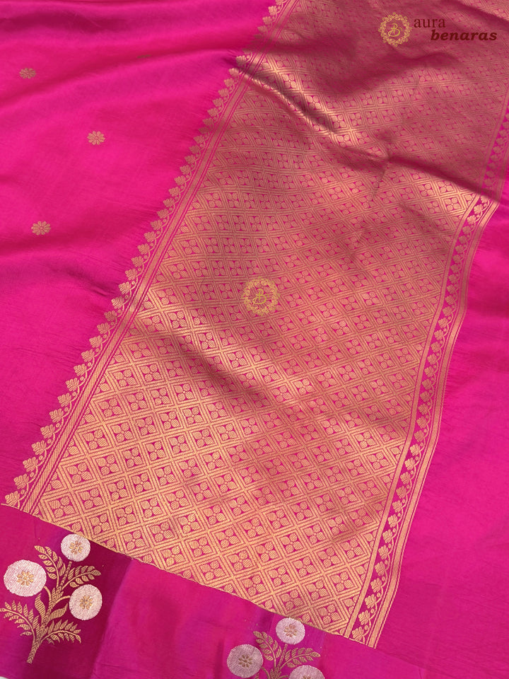 Hot Pink Pure Silk Banarasi Saree – Kadhwa Motifs & Mashru Border