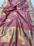 Onion Pure Banarasi Handloom Silk Saree - Aura Benaras