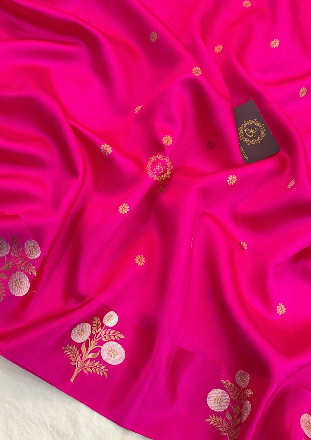 Hot Pink Pure Silk Banarasi Saree – Kadhwa Motifs & Mashru Border