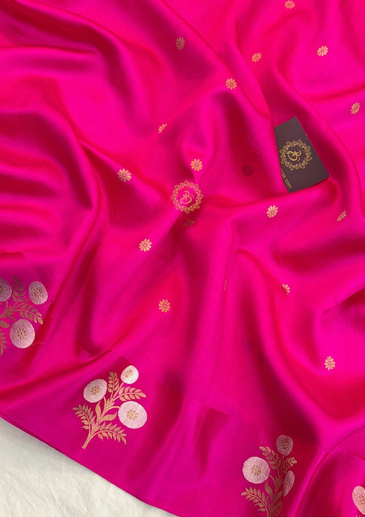 Hot Pink Pure Silk Banarasi Saree – Kadhwa Motifs & Mashru Border