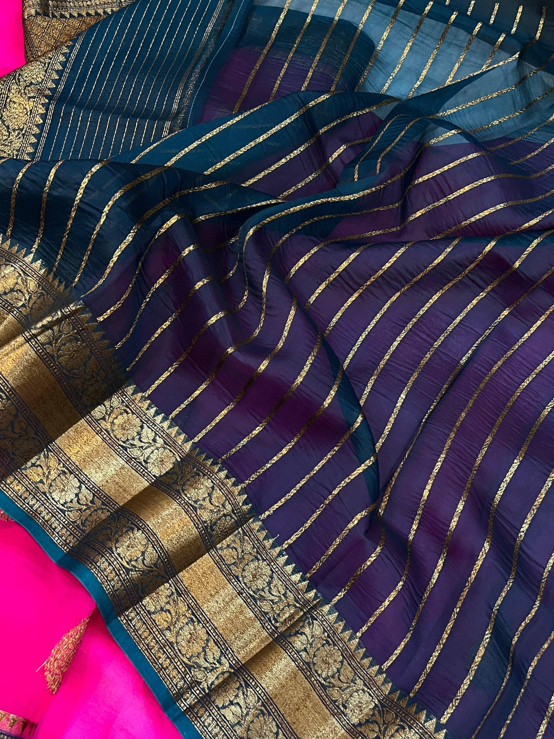 Rani Pink Banarasi Handloom Kora Silk Saree - Aura Benaras