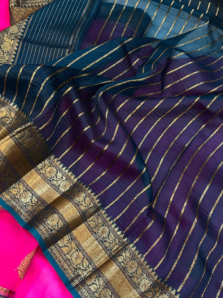 Rani Pink Banarasi Handloom Kora Silk Saree - Aura Benaras