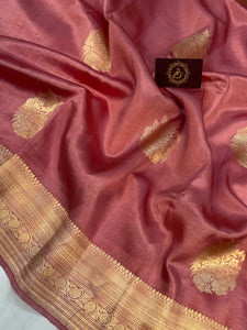 Onion Pure Banarasi Handloom Silk Saree - Aura Benaras