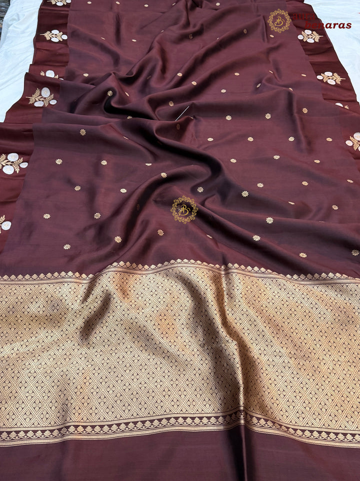 Brown Pure Silk Banarasi Saree – Kadhwa Motifs & Mashru Border