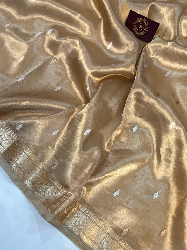 Golden Banarasi Handloom Organza Tissue Silk Saree - Aura Benaras