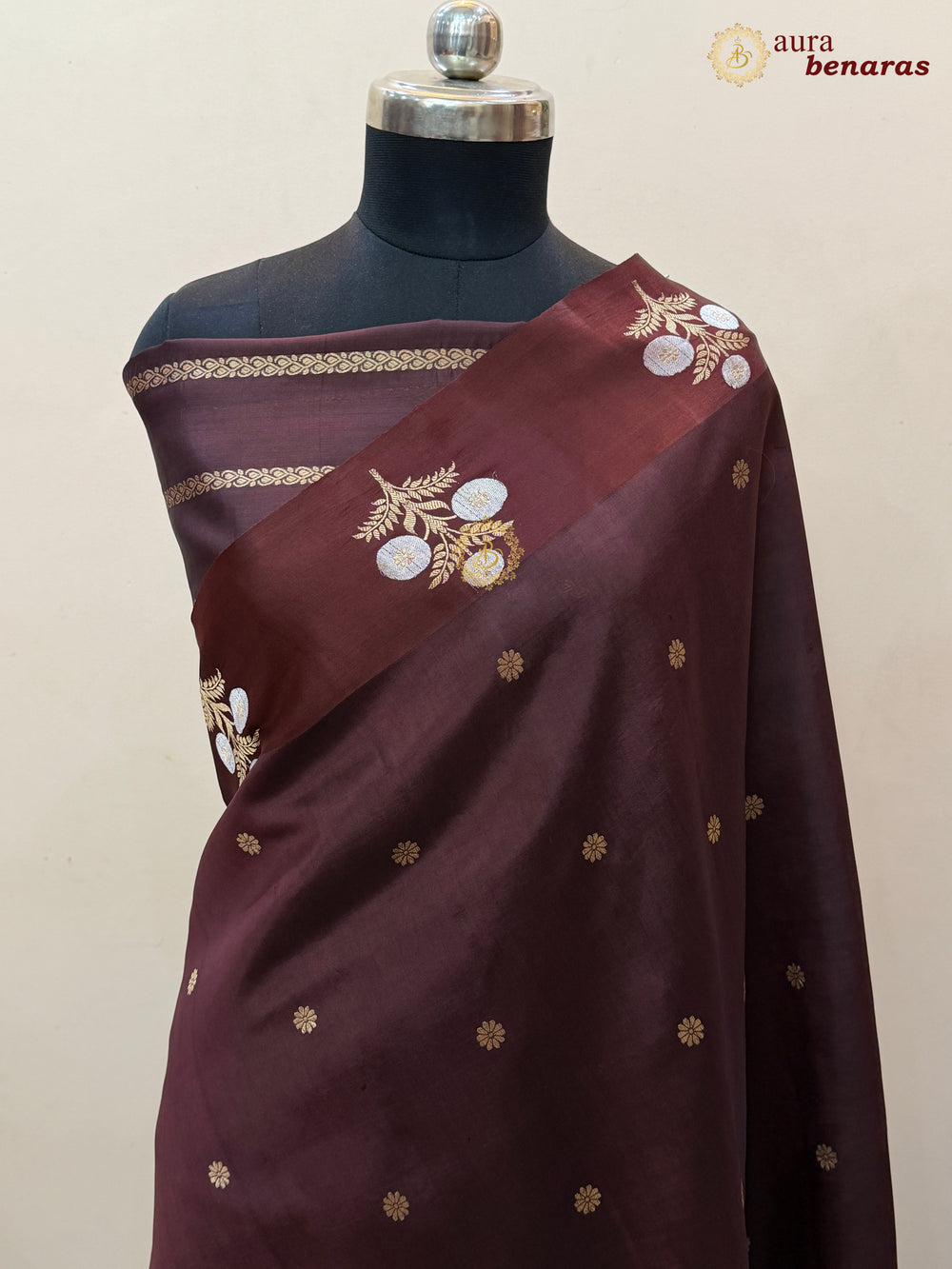 Brown Pure Silk Banarasi Saree – Kadhwa Motifs & Mashru Border
