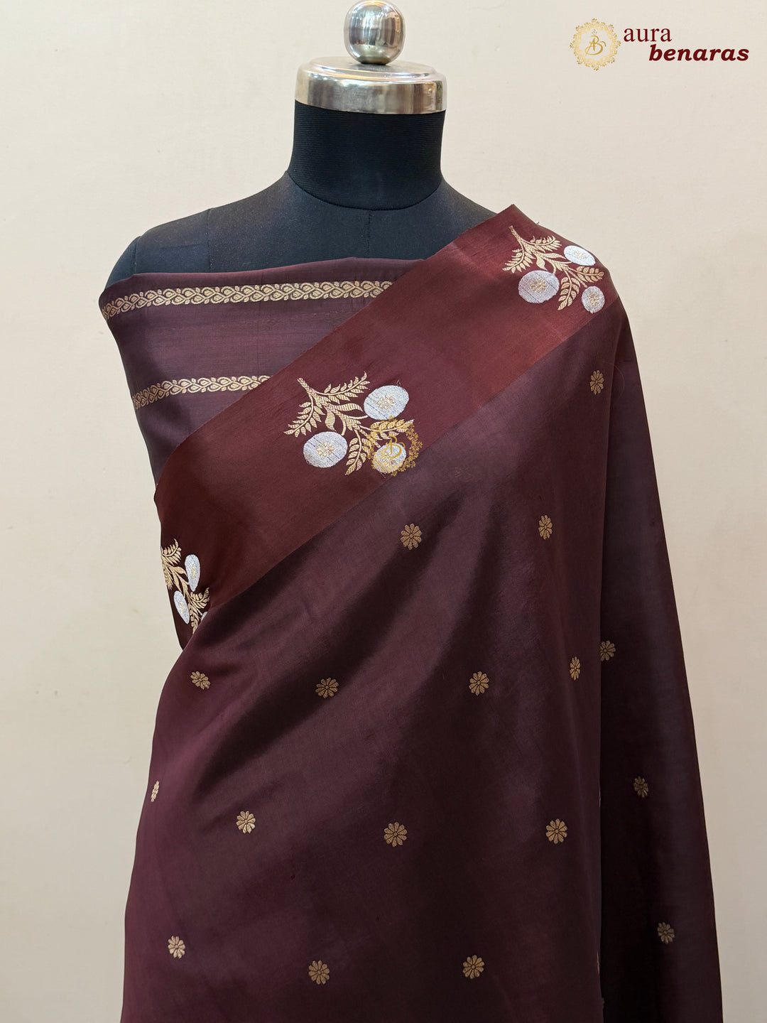 Brown Pure Silk Banarasi Saree – Kadhwa Motifs & Mashru Border