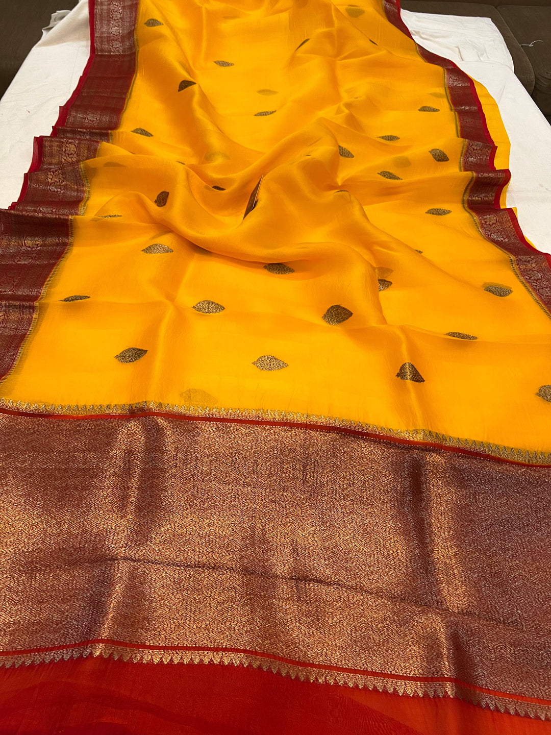 Yellow Banarasi Handloom Kora Silk Saree - Aura Benaras