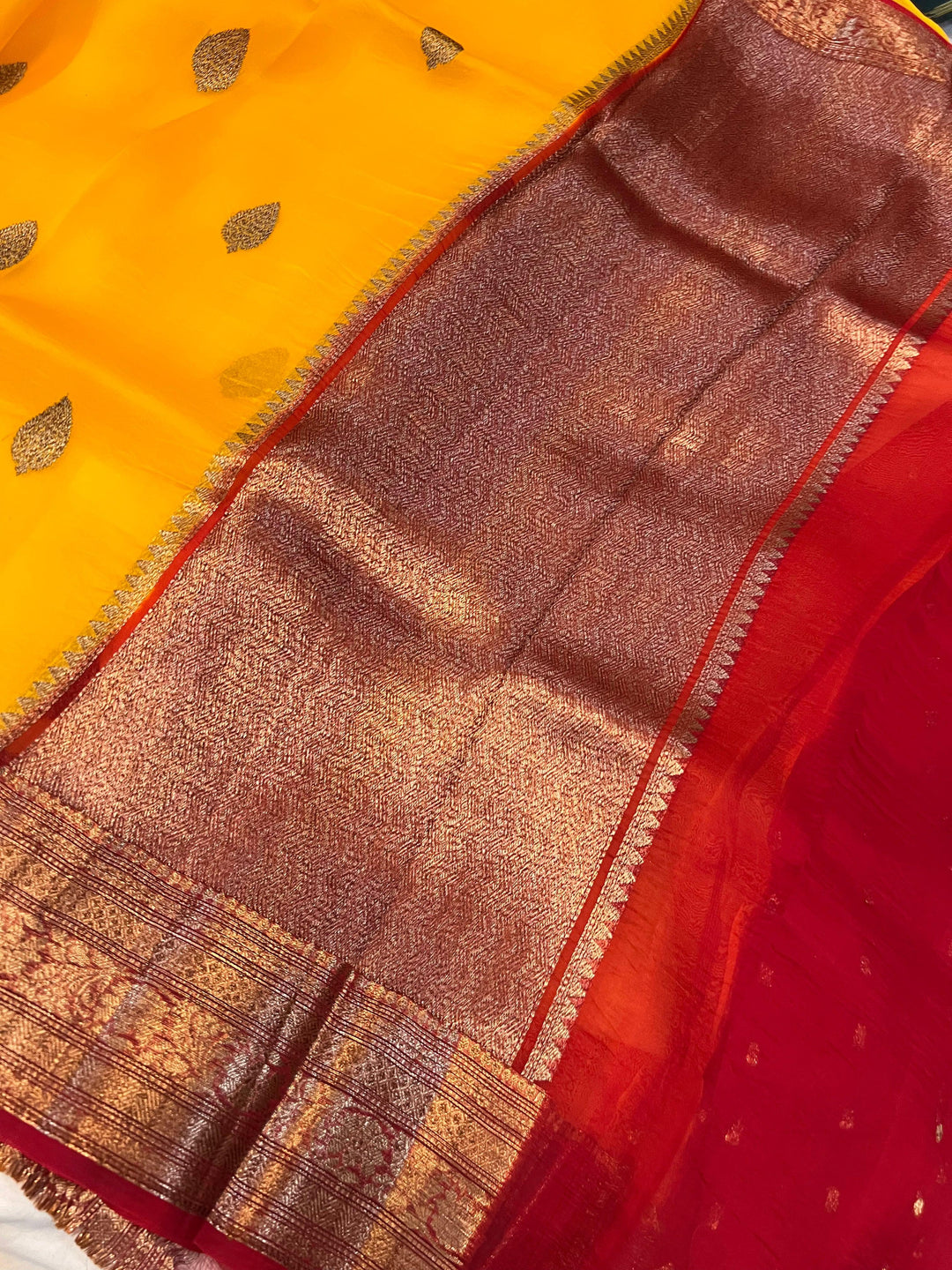 Yellow Banarasi Handloom Kora Silk Saree - Aura Benaras