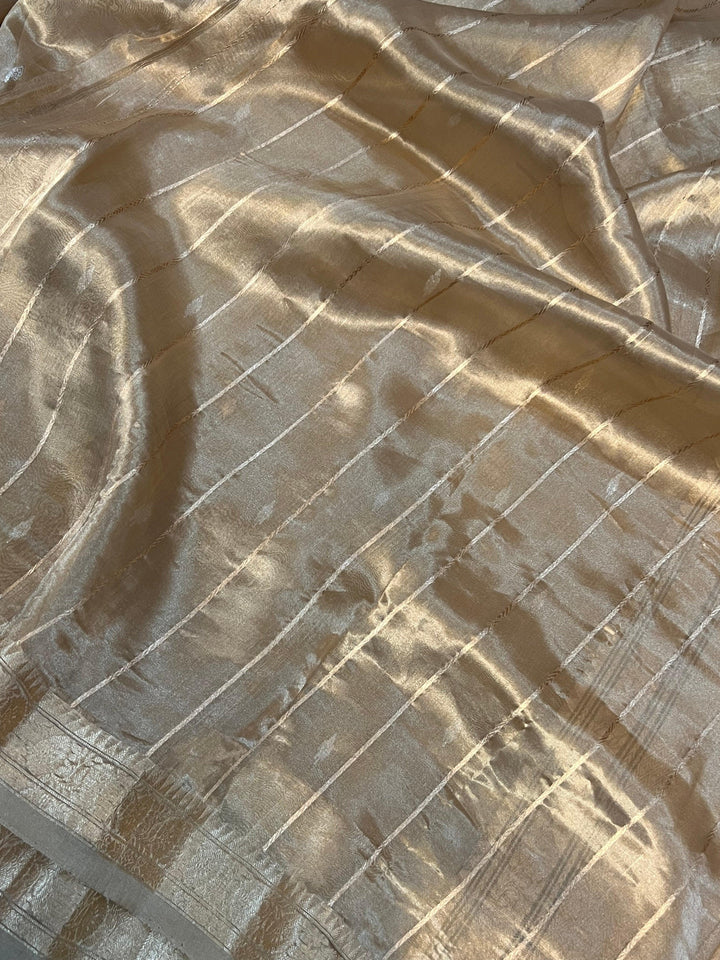 Golden Banarasi Handloom Organza Tissue Silk Saree - Aura Benaras