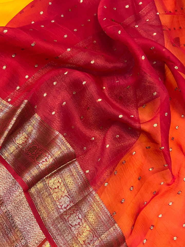 Yellow Banarasi Handloom Kora Silk Saree - Aura Benaras