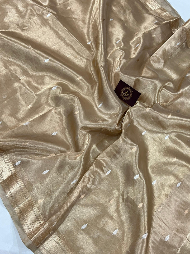 Golden Banarasi Handloom Organza Tissue Silk Saree - Aura Benaras