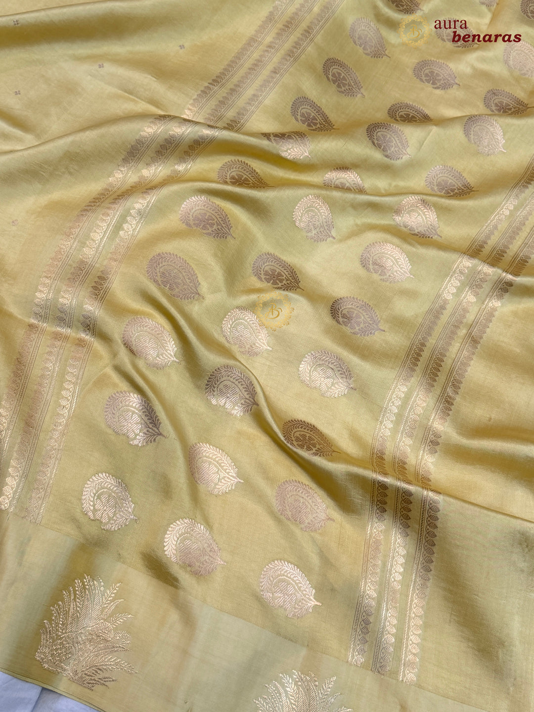 Cream Pure Katan Silk Banarasi Saree Kadhwa Leopard Motifs
