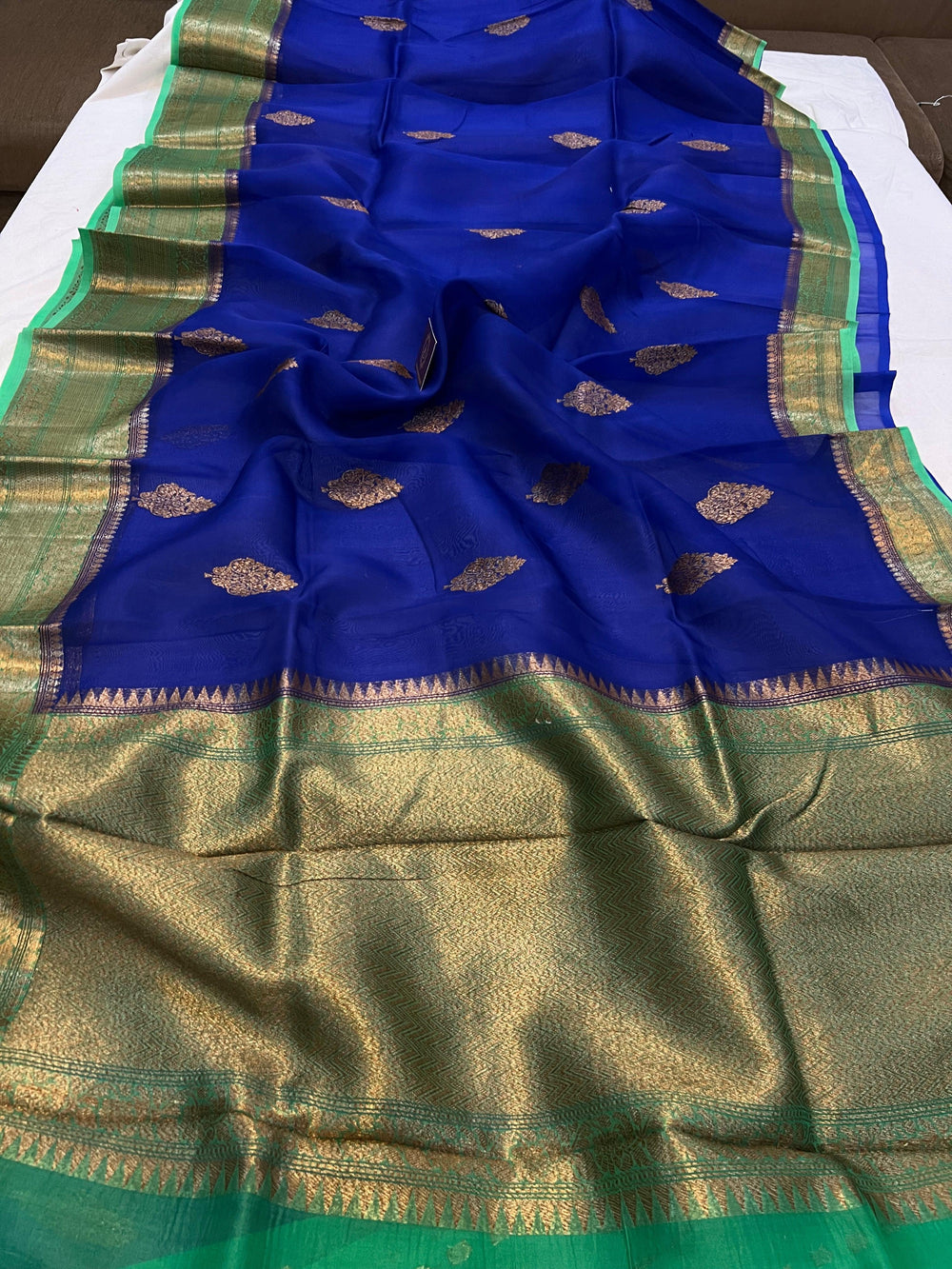 Royal Blue Banarasi Handloom Kora Silk Saree - Aura Benaras