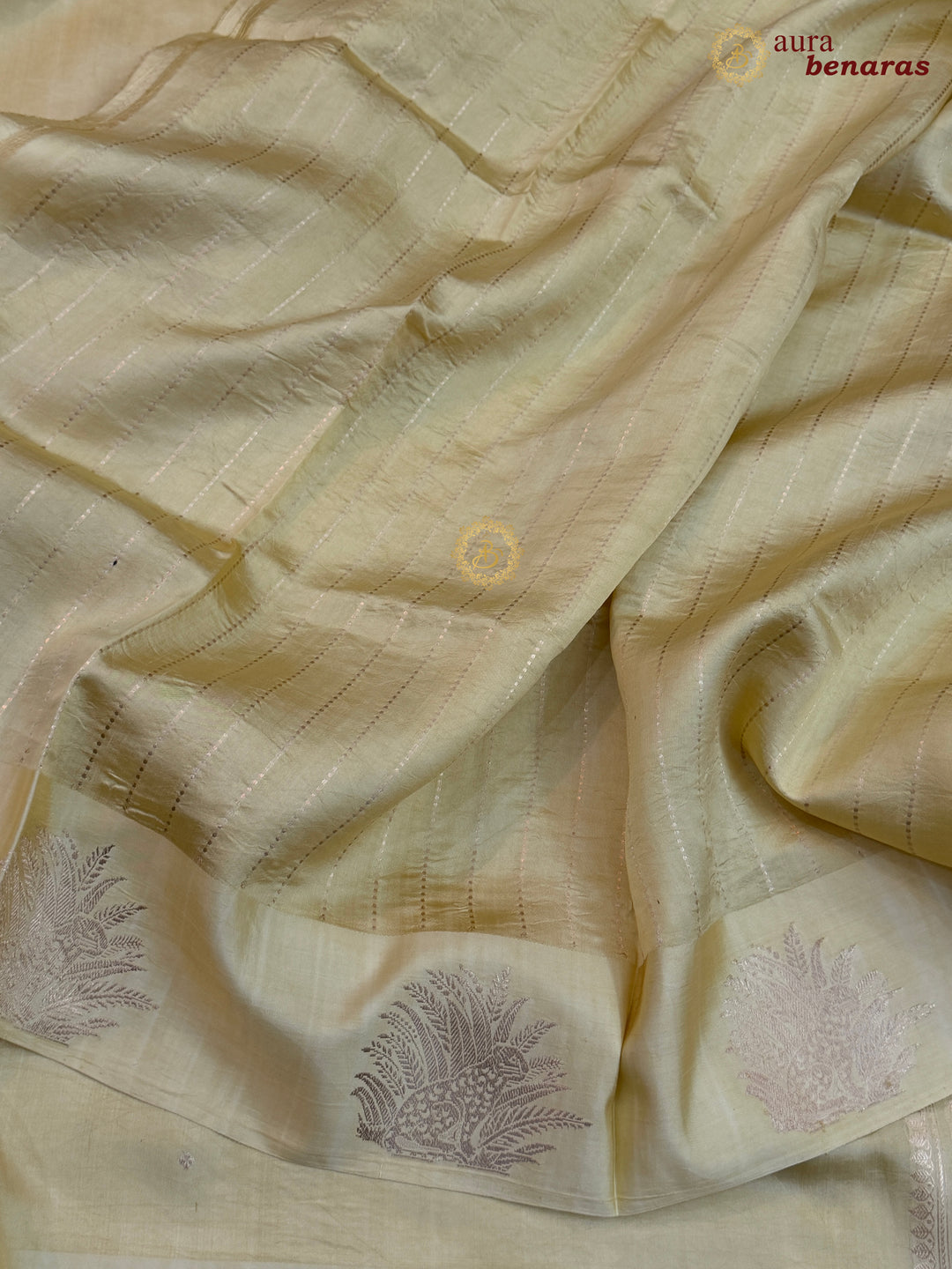Cream Pure Katan Silk Banarasi Saree Kadhwa Leopard Motifs