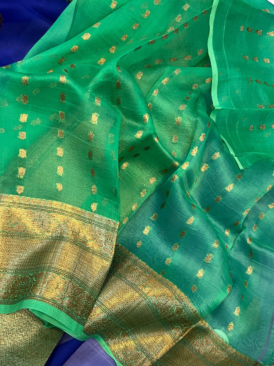 Royal Blue Banarasi Handloom Kora Silk Saree - Aura Benaras