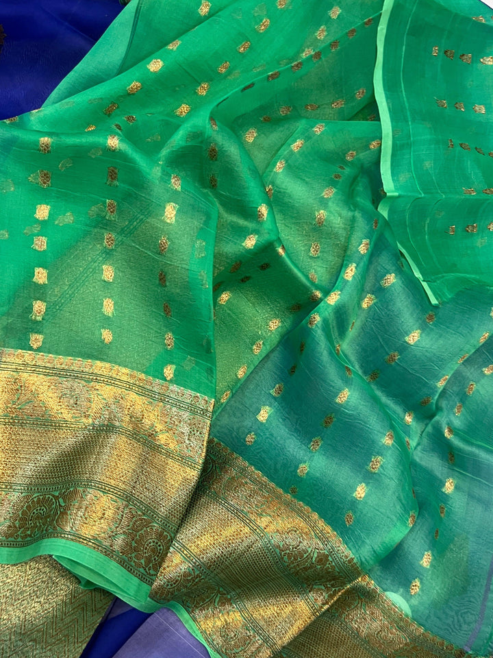 Royal Blue Banarasi Handloom Kora Silk Saree - Aura Benaras
