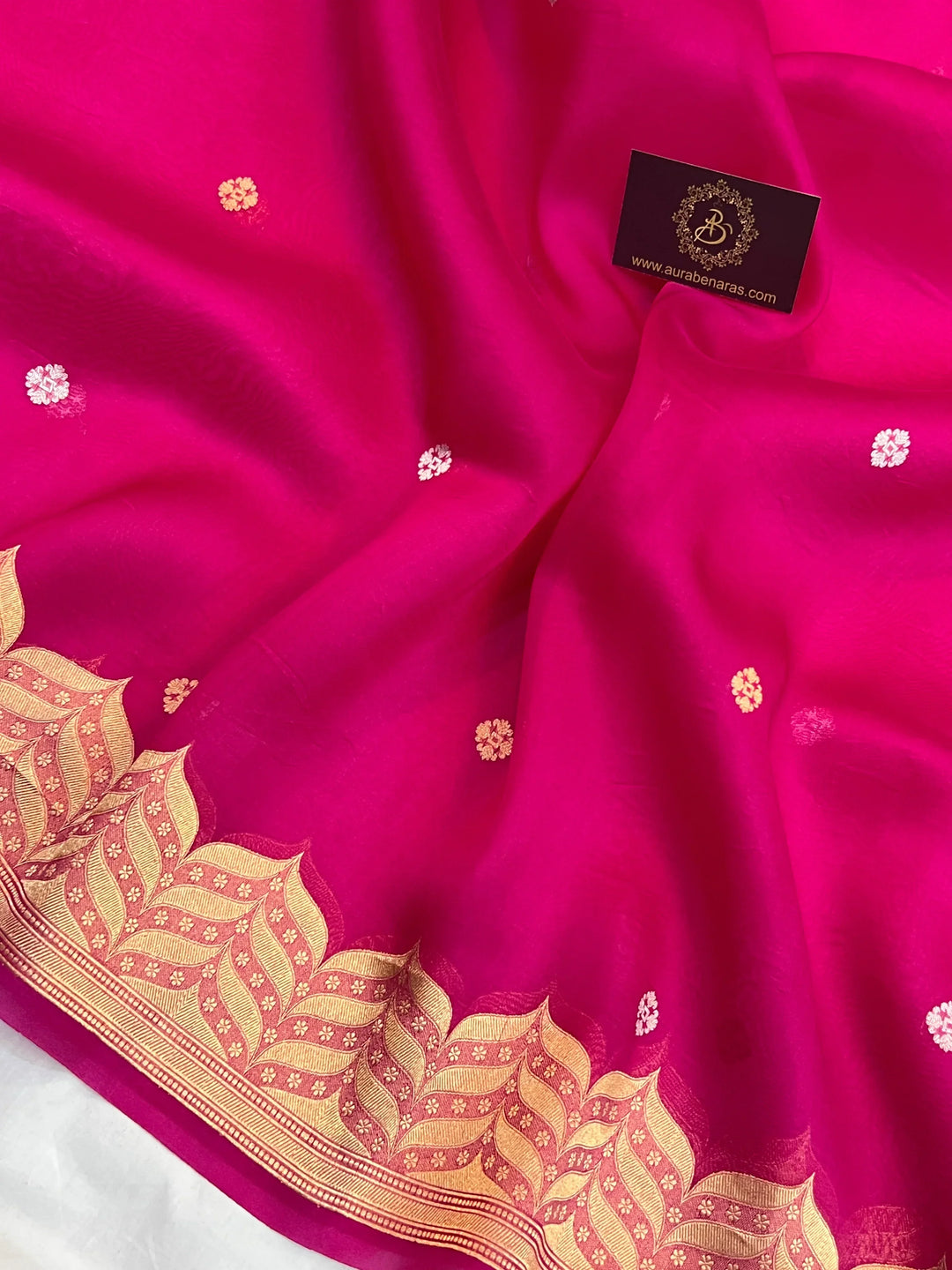 Rani Pink Pure Kora Silk Handloom Banarasi Saree