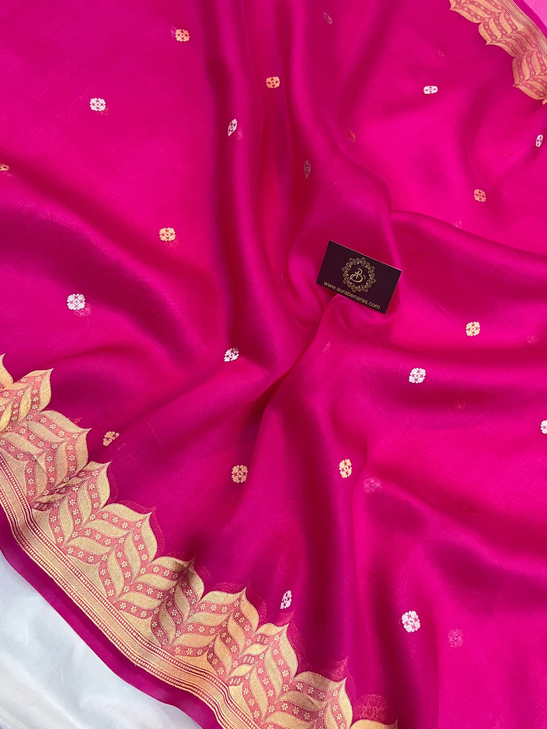 Rani Pink Pure Kora Silk Handloom Banarasi Saree