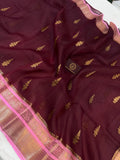 Maroon Banarasi Handloom Kora Silk Saree - Aura Benaras