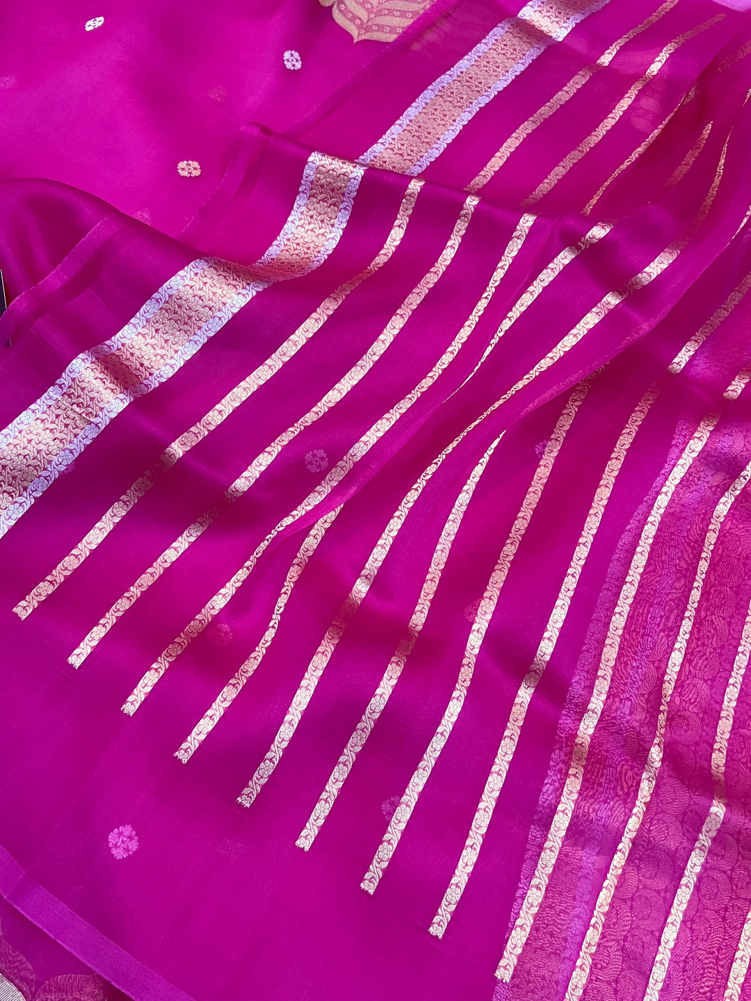 Rani Pink Pure Kora Silk Handloom Banarasi Saree