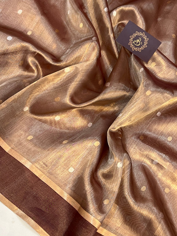 Maroon Banarasi Handloom Organza Tissue Silk Saree - Aura Benaras