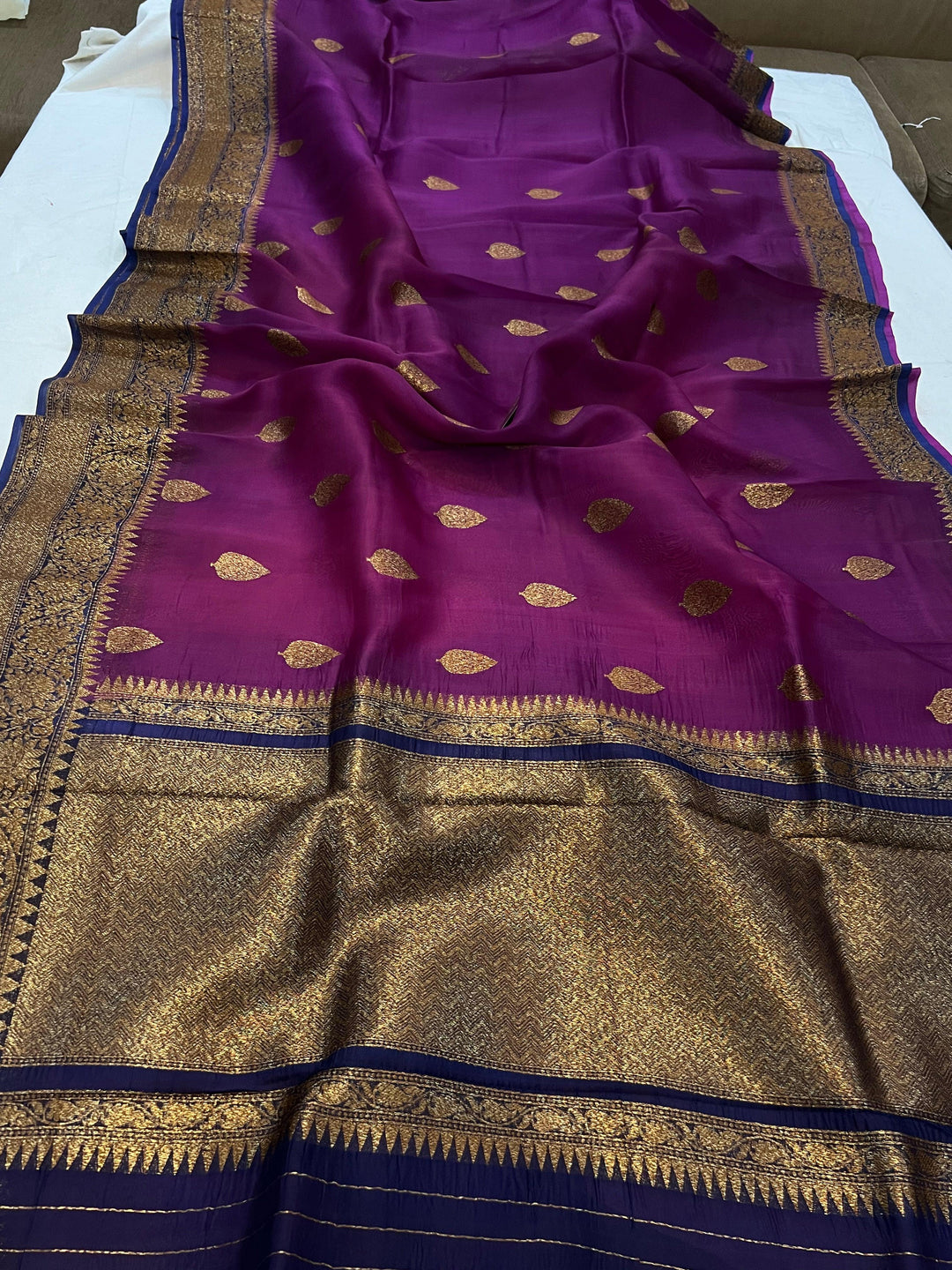 Wine Banarasi Handloom Kora Silk Saree - Aura Benaras