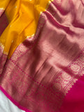 Yellow Banarasi Handloom Kora Silk Saree - Aura Benaras