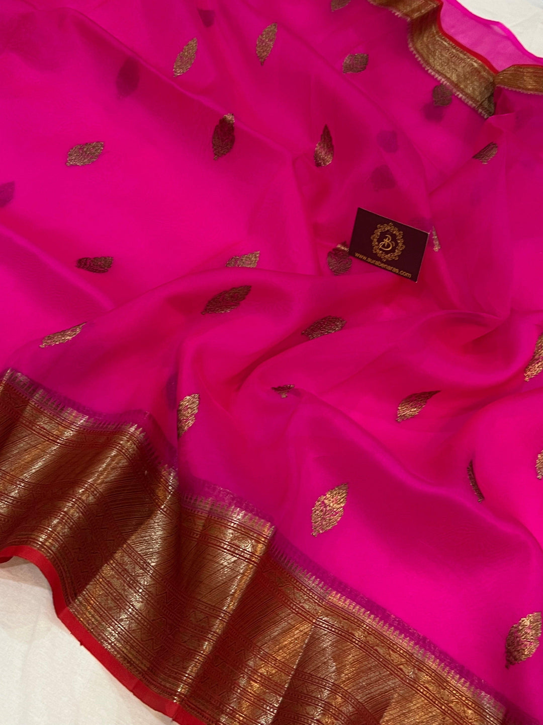 Rani Pink Banarasi Handloom Kora Silk Saree - Aura Benaras