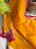 Yellow Banarasi Handloom Kora Silk Saree - Aura Benaras