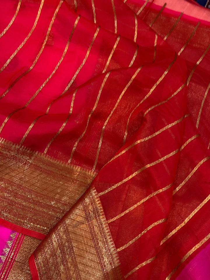 Rani Pink Banarasi Handloom Kora Silk Saree - Aura Benaras