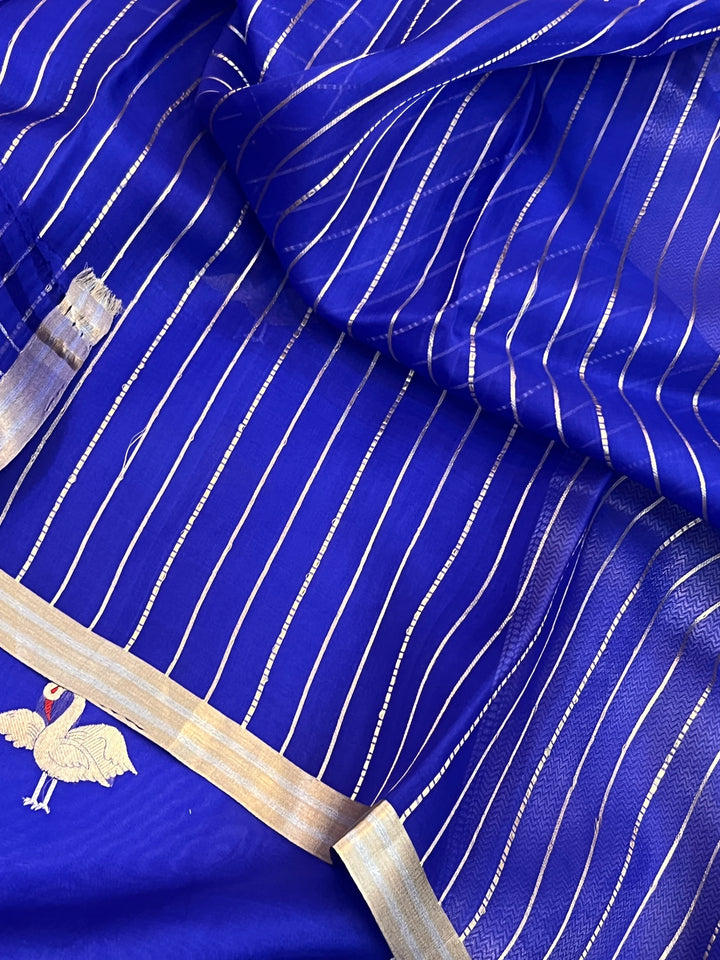 Royal Blue Pure Kora Silk Handloom Banarasi Saree