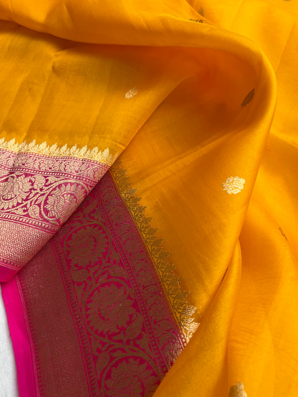 Yellow Banarasi Handloom Kora Silk Saree - Aura Benaras