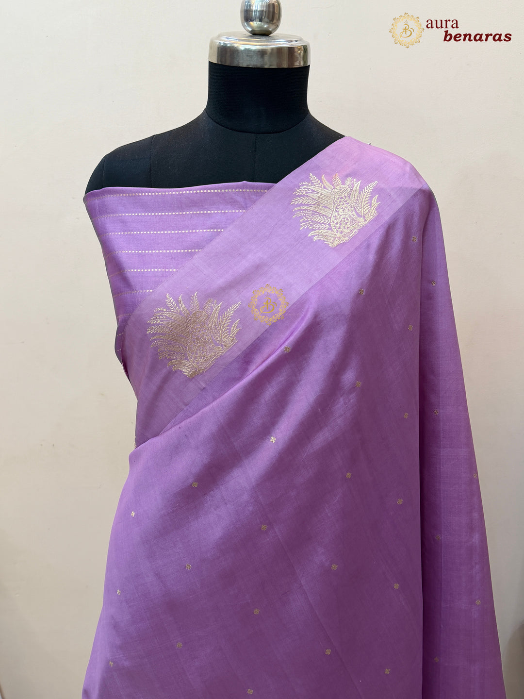 Lavender Pure Katan Silk Banarasi Saree Kadhwa Leopard Motifs