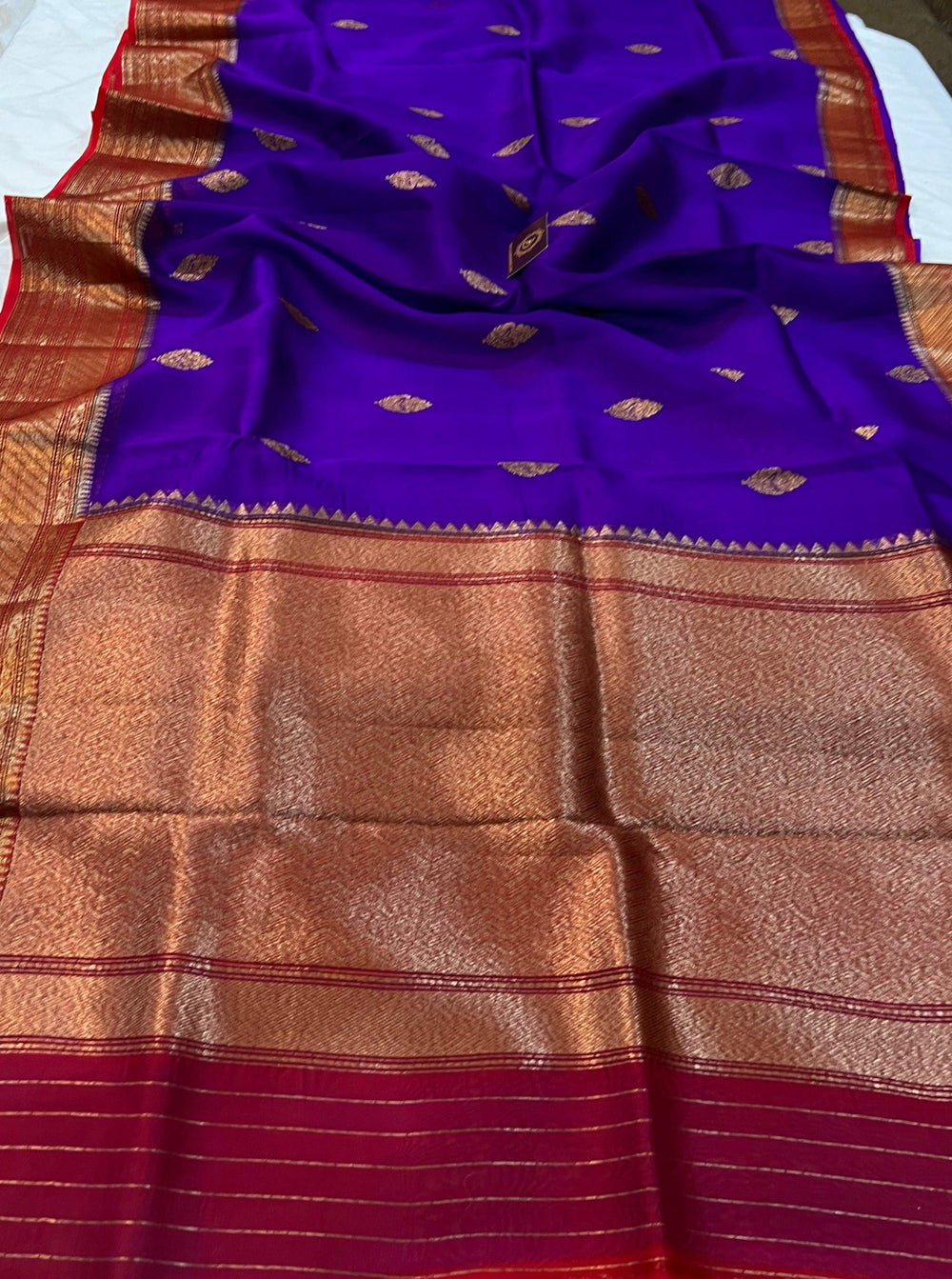 Purple Banarasi Handloom Kora Silk Saree - Aura Benaras