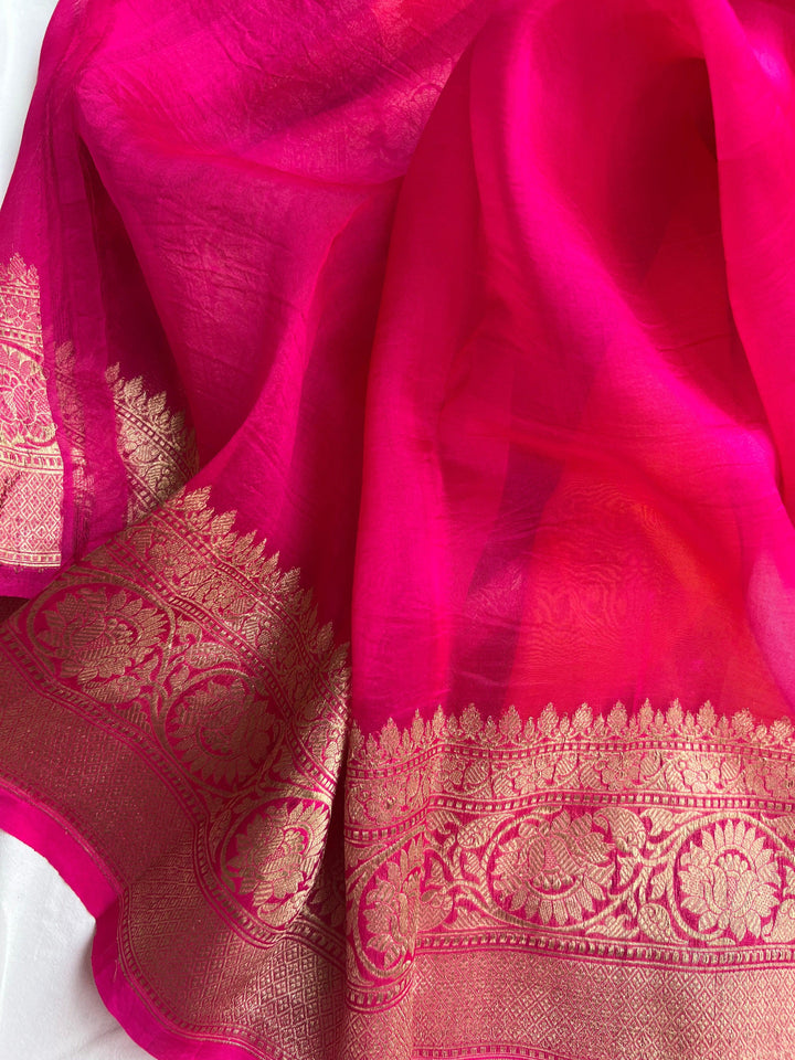 Yellow Banarasi Handloom Kora Silk Saree - Aura Benaras