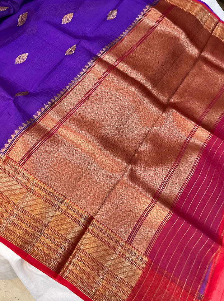 Purple Banarasi Handloom Kora Silk Saree - Aura Benaras