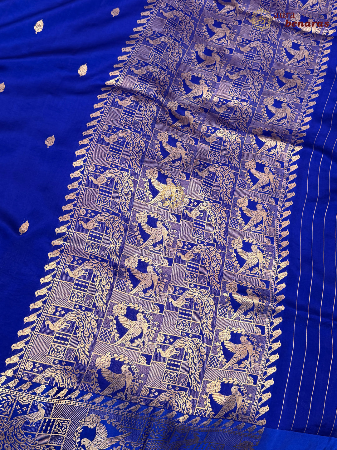 Royal Blue Pure Katan Silk Banarasi Saree with Kadhwa Peacock & Bird Motifs